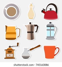 Set of simple stickers coffee flat icons on white background vector illustration
