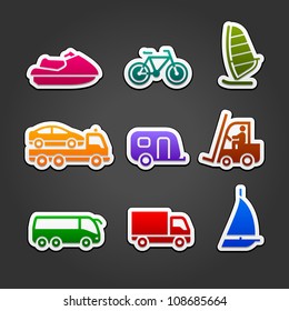 Set simple stickers multicolor transport