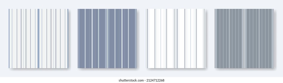 Set of simple striped designs in a soft blue palette, seamless pattern. Vertical parallel different lines, design for home interior decoration, textile, wallpaper.