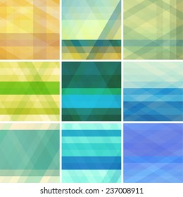 Set of simple striped geometric patterns with intersecting stripes. Vector