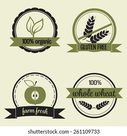 Set of simple style labels: organic, whole wheat, gluten free, farm fresh