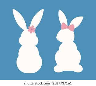 
Set of simple style spring white rabbit.
Easter rabbit.
Flat stock vector illustration.
Good for card,poster, banner, leaflet.