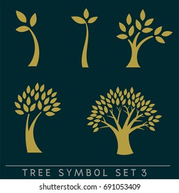 Set of simple and stylish tree symbol isolated on dark background, vector illustration