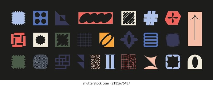 Set of simple stylish trendy vector abstract objects in brutalism style