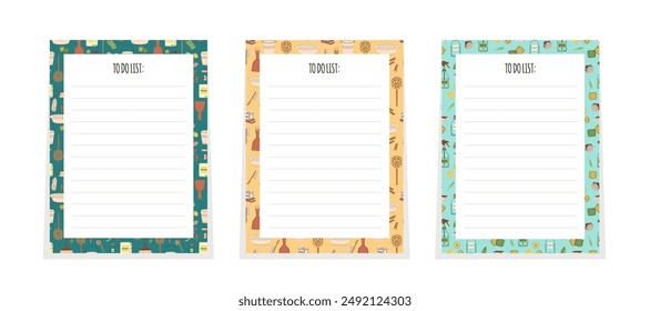 Set of simple stylized daily and weekly personal planners template. Organizer schedule pages with today's and week's tasks. Cleaning To-Do List. Eco-friendly cleaning products seamless pattern on