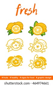 set simple stylized signs lemon