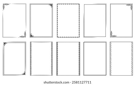 Set of simple subtle frames with double stroke. Vector borders and frames. Collection of vertical blank templates to decorate text.