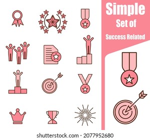 set of simple success related vector line icons Contains icons such as ribbons, winners, prizes.