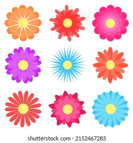 Set simple summer flowers clipart vector illustration. Abstract floral isolated elements. Botanical natural colorful decoration for designs