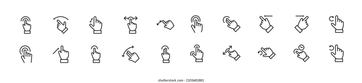 Set of simple swipe line icons. Outline stroke object. Linear signs pack. Perfect for web apps and mobile.
