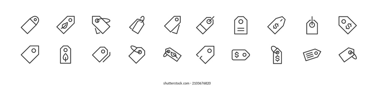 Set of simple tag line icons. Outline stroke object. Linear signs pack. Perfect for web apps and mobile.