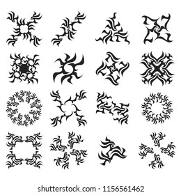 Set of simple tattoo. Abstract tribal sign. Ornamental abstract ink shape. 