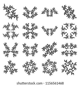 Set of simple tattoo. Abstract tribal sign. Ornamental abstract ink shape. 