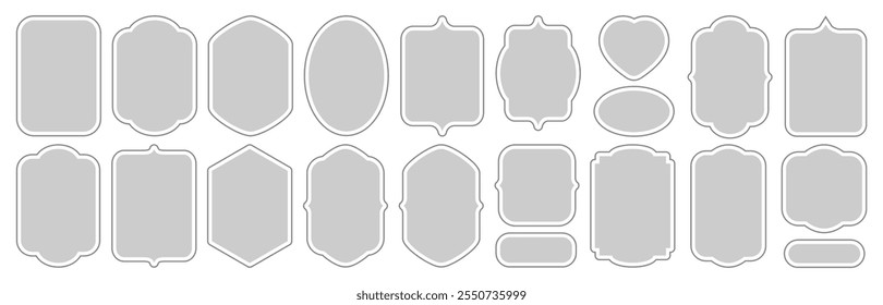 Set of simple taupe frames with double stroke. Collection of vertical blank templates to decorate text. Greeting or wedding frames. Decorative beige frames. Set of provence antique frames. Stickers 
