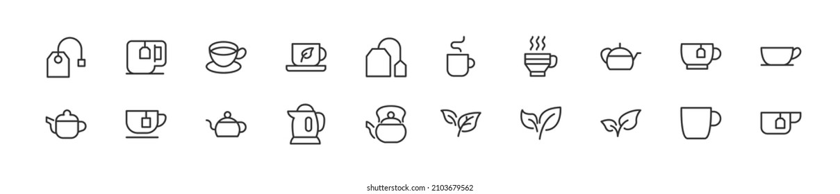 Set of simple tea line icons. Outline stroke object. Linear signs pack. Perfect for web apps and mobile.