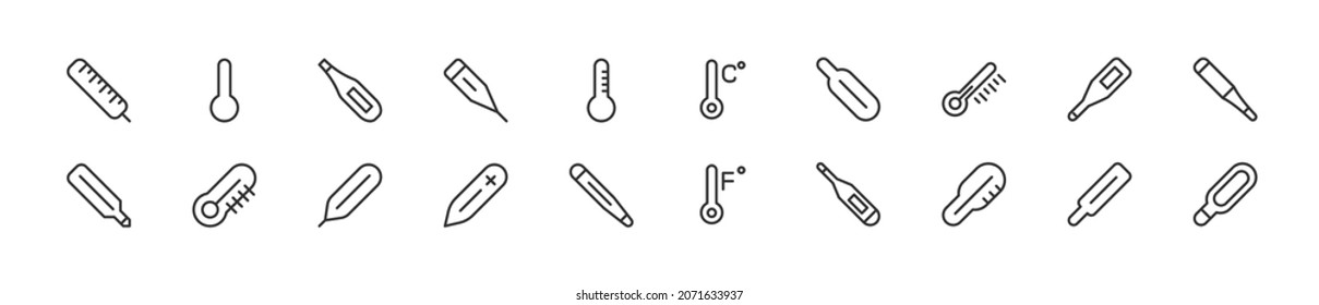 Conjunto de iconos simples de la línea de temperatura. Objeto de trazo de contorno. Envase de signos lineales. Perfecto para aplicaciones web y móviles.