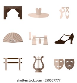 Set of simple  theater and ballet symbols flat icons on white background vector illustration