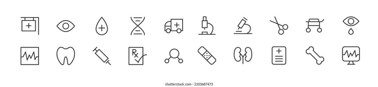 Conjunto de iconos simples de la línea de terapia. Objeto de trazo de contorno. Envase de signos lineales. Perfecto para aplicaciones web y móviles.