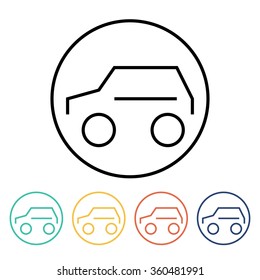 Set of simple thin linear car icons. Vector illustration of a car in trendy linear style