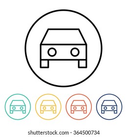 Set of simple thin linear car icons. Vector illustration of a car in trendy linear style