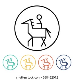 Set of simple thin linear horseman icons. Vector illustration of a rider on the horse in trendy linear style