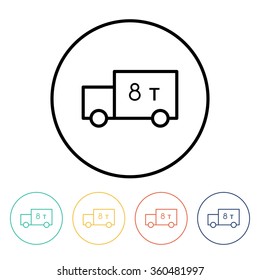 Set of simple thin linear truck icons. Vector illustration of a lorry in trendy linear style. 
