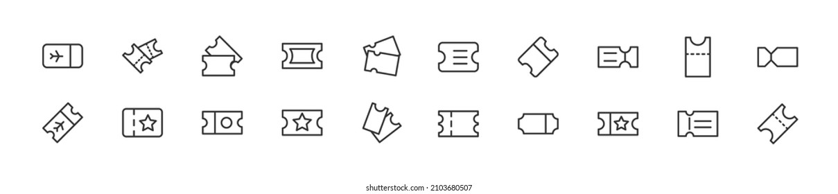Set of simple ticket line icons. Outline stroke object. Linear signs pack. Perfect for web apps and mobile.