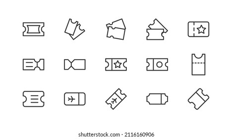 Set of simple ticket  line icons. Outline stroke object. Linear signs pack. Perfect for web apps and mobile.