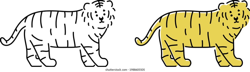 A set of simple tiger line icons.
This is a set of yellow color and black lines.