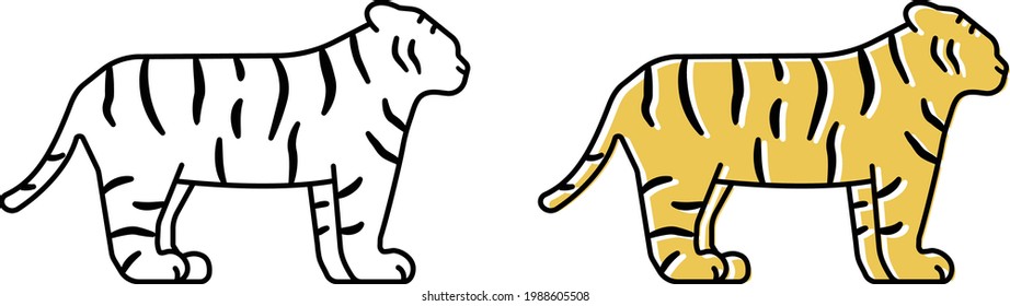 A set of simple tiger line icons.
This is a set of yellow color and black lines.