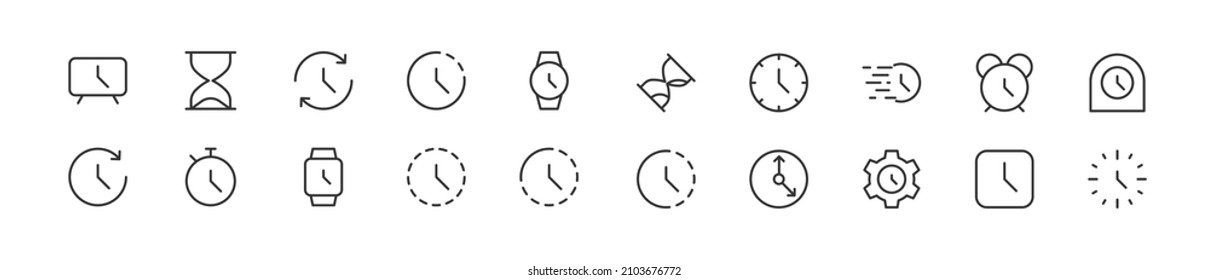 Set of simple time line icons. Outline stroke object. Linear signs pack. Perfect for web apps and mobile.