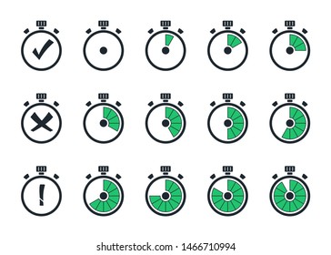 Set of simple timers. Template digital clock, timer symbols. Stopwatch icons set in flat style. Countdown