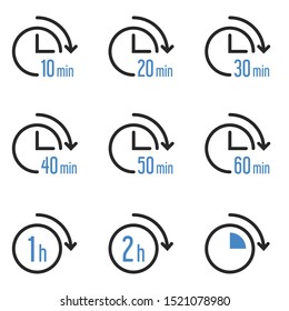 Set of simple timers. Time clock line icon set, fast delivery, quick service, working hours.