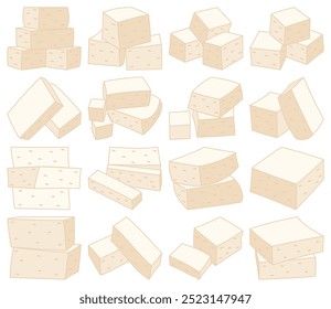 Set of simple tofu vector, tofu vector illustration set in lineal color style on a white background