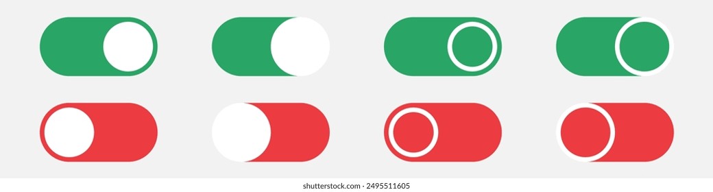 Set of simple toggle switches in different variation. User interfaces buttons. Vector icons in flat style