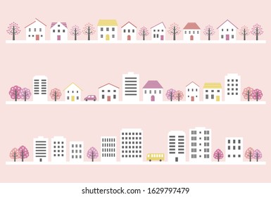 Set of simple town or city in spring
