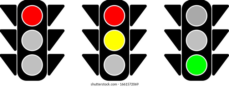 Set of Simple Traffic Light Icons with Different Phases Red, Red-Yellow and Green. Vector Image.