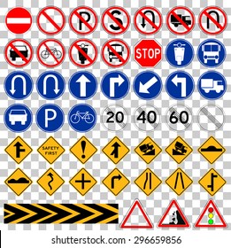 Set of Simple Traffic Sign at  transparent effect background
