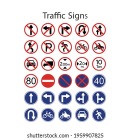 Set of Simple Traffic Sign at white background.