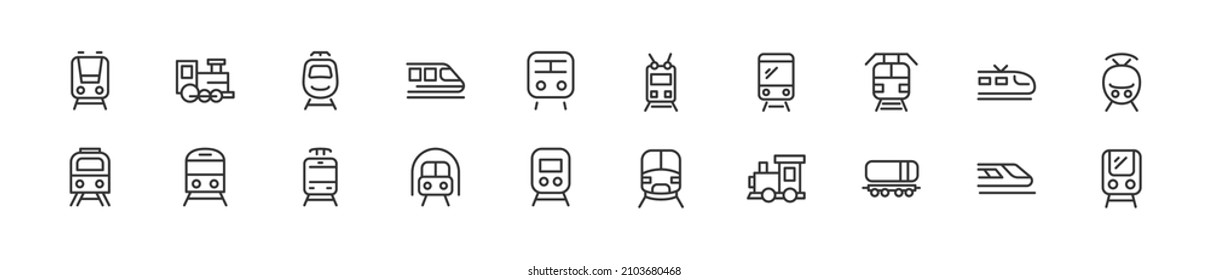 Set of simple train line icons. Outline stroke object. Linear signs pack. Perfect for web apps and mobile.