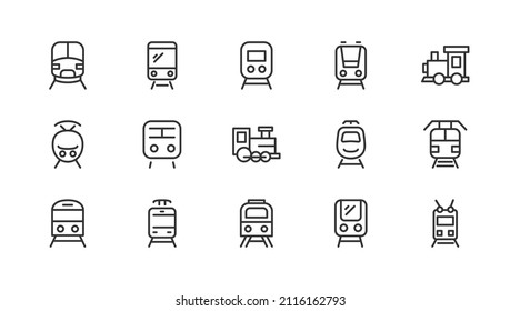 Set of simple train  line icons. Outline stroke object. Linear signs pack. Perfect for web apps and mobile.