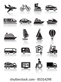 Conjunto de iconos de transporte simples con reflexión