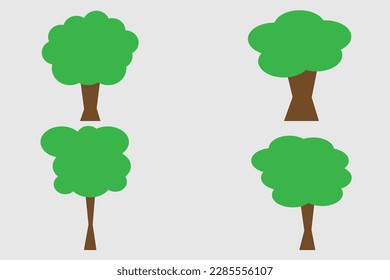 Set of simple tree designs on color background. Tree vector illustration.