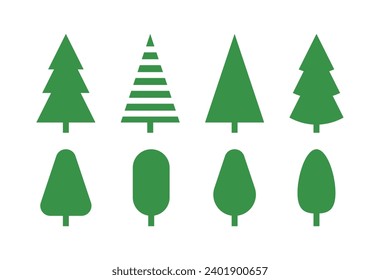 A set of simple tree illustrations of various shapes.