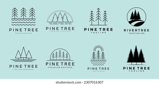 set simple tree line nature logo vector illustration design art minimal minim forest simple icon symbol