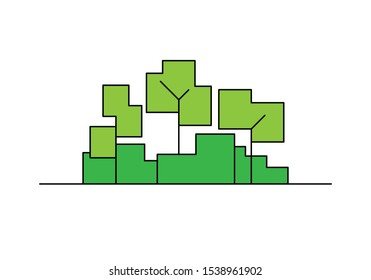 set of simple trees and bushes, square style, vector illustration