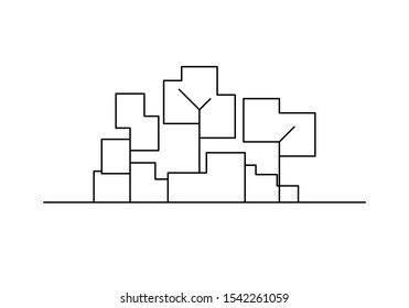 set of simple trees and bushes, square style, black and white vector illustration