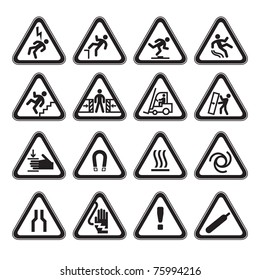 Set Simple of Triangular Warning Hazard Signs black