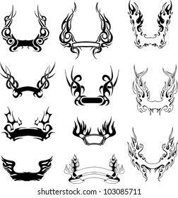 Set of simple tribal wreaths. Black and white vector illustrations.