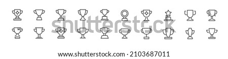 Set of simple trophy line icons. Outline stroke object. Linear signs pack. Perfect for web apps and mobile.